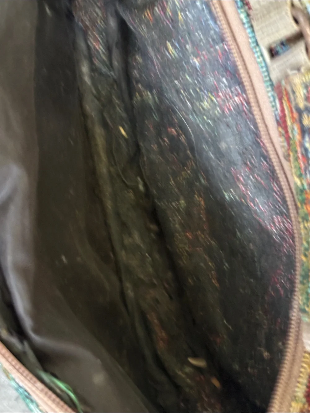 Route 66 Multicolor Tapestry Messenger Bag with Tan Strap